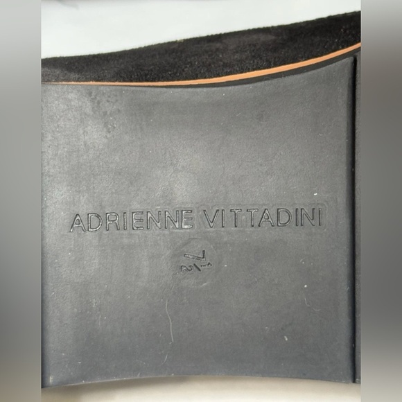 Adrienne Vittadini Shoes Flats Womens Size 7.5 M Black Slip On Suede Feel Gold - Picture 9 of 9